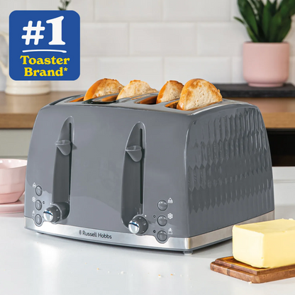 Russell Hobbs Honeycomb Kettle, 4 Slice Toaster & Manual Microwave Kitchen Set (Grey)