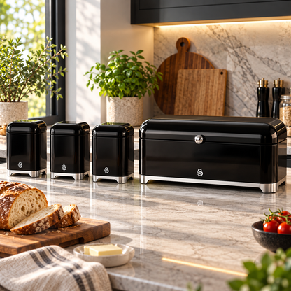 Swan Swan Solace Bread Bin & Canisters Kitchen Storage Set (Black)