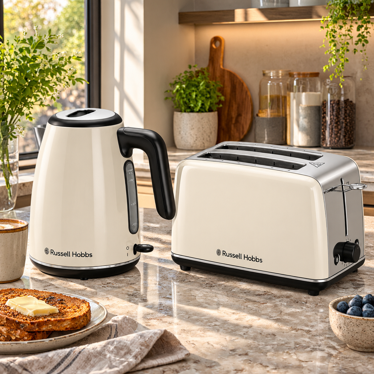 Russell Hobbs Russell Hobbs Everyday Kettle & 2 Slice Toaster Kitchen Set 28832 28862 (Jasmine)
