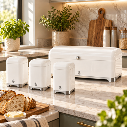 Swan Swan Solace Bread Bin & Canisters Kitchen Storage Set (White)