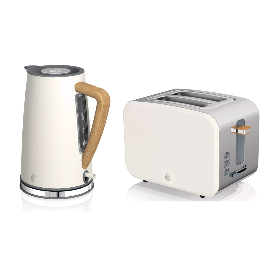 Swan Swan Nordic Kettle & 2 Slice Toaster Kitchen Set (Cotton White)