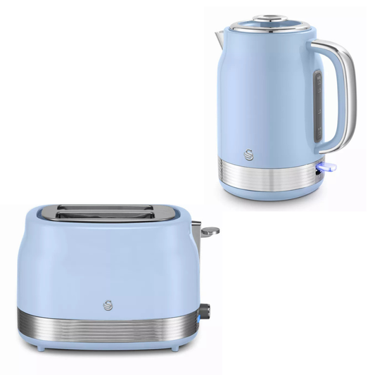 Swan Retro Jug Kettle & 2 Slice Toaster Kitchen Set (Blue)