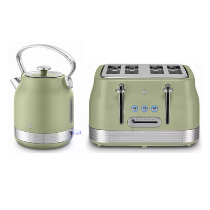 Swan Swan Retro Pyramid Kettle & 4 Slice Toaster Kitchen Set (Green)