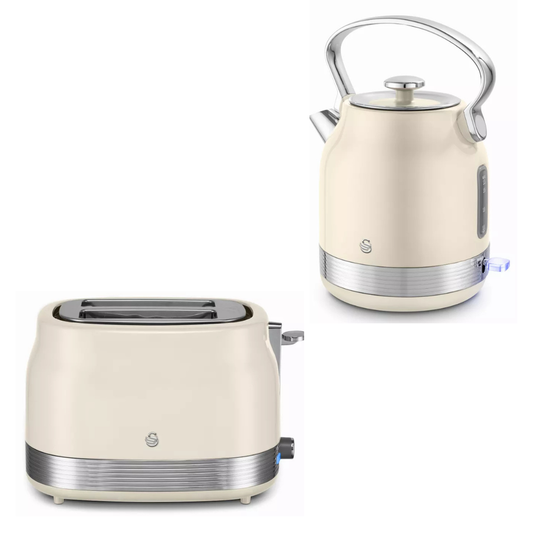 Swan Retro Pyramid Kettle & 2 Slice Toaster Kitchen Set (Chantilly Cream)