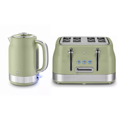 Swan Swan Retro Jug Kettle & 4 Slice Toaster Kitchen Set (Green)
