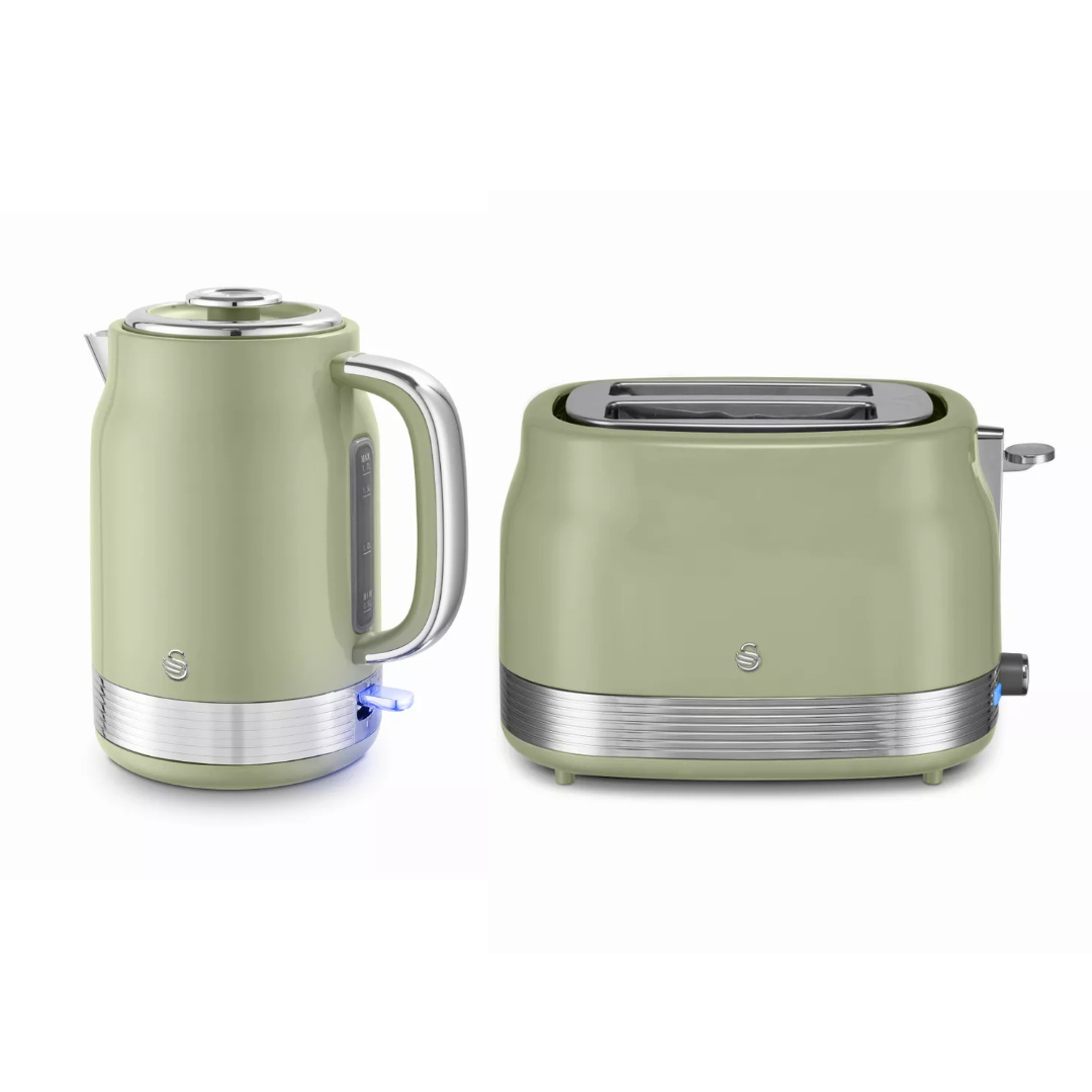 Swan Swan Retro Jug Kettle & 2 Slice Toaster Kitchen Set (Green)