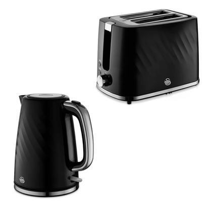 Black Swan electric kettle and two-slice toaster set on a plain white background.