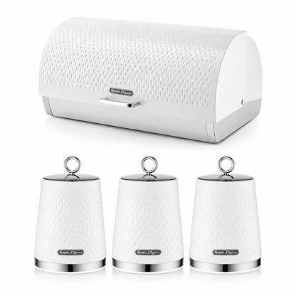 Swan Swan Elegance Bread Bin & Canisters Kitchen Storage Set (White)