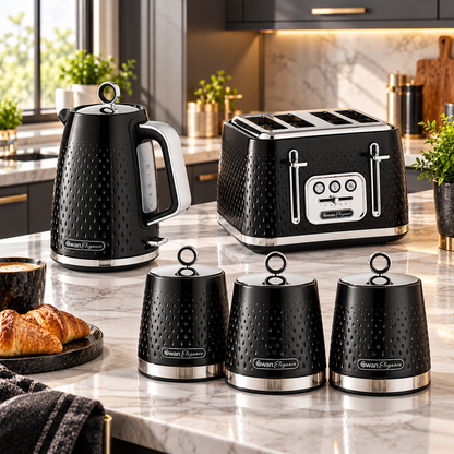 Swan Swan Elegance Kettle, 4 Slice Toaster & Canisters Kitchen Set (Black)