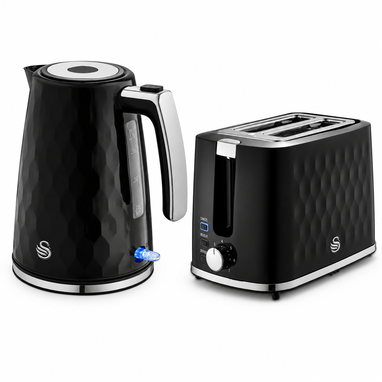 Swan Swan Hexton Kettle & 2 Slice Toaster Kitchen Set (Black)