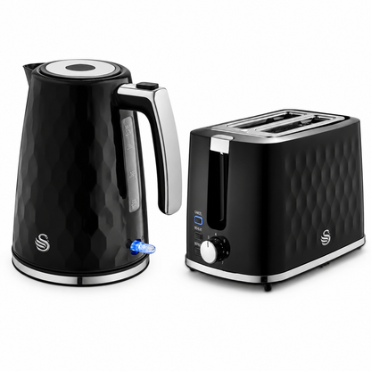 Swan Swan Hexton Kettle & 2 Slice Toaster Kitchen Set (Black)