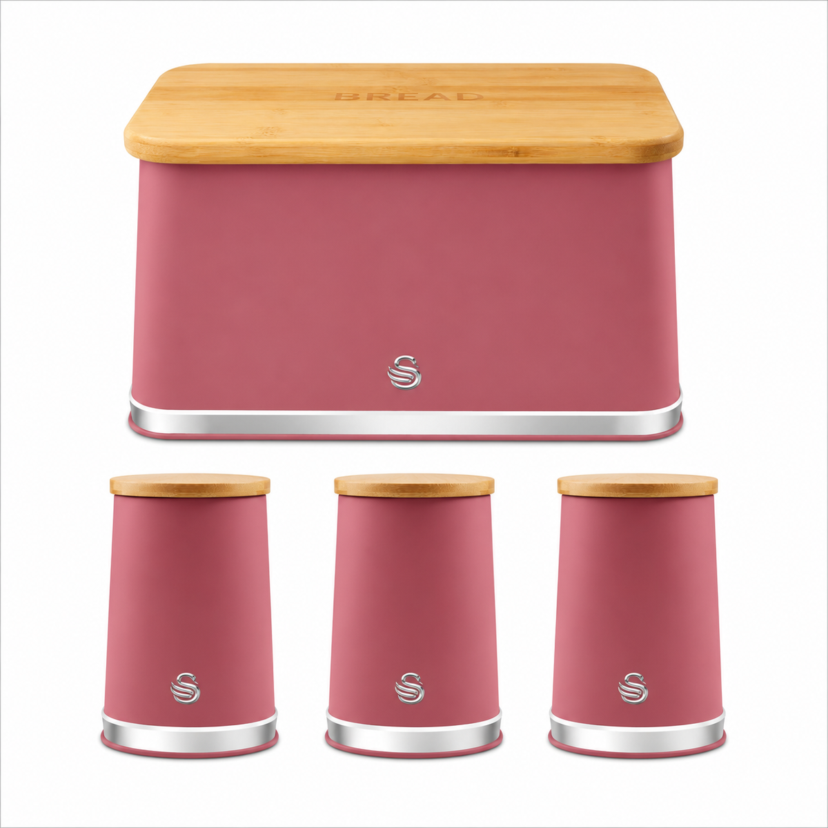 Swan Swan Nordic Bread Bin & Canisters Kitchen Storage Set (Fuchsia Rose)