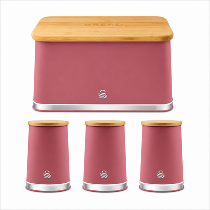 Swan Swan Nordic Bread Bin & Canisters Kitchen Storage Set (Fuchsia Rose)