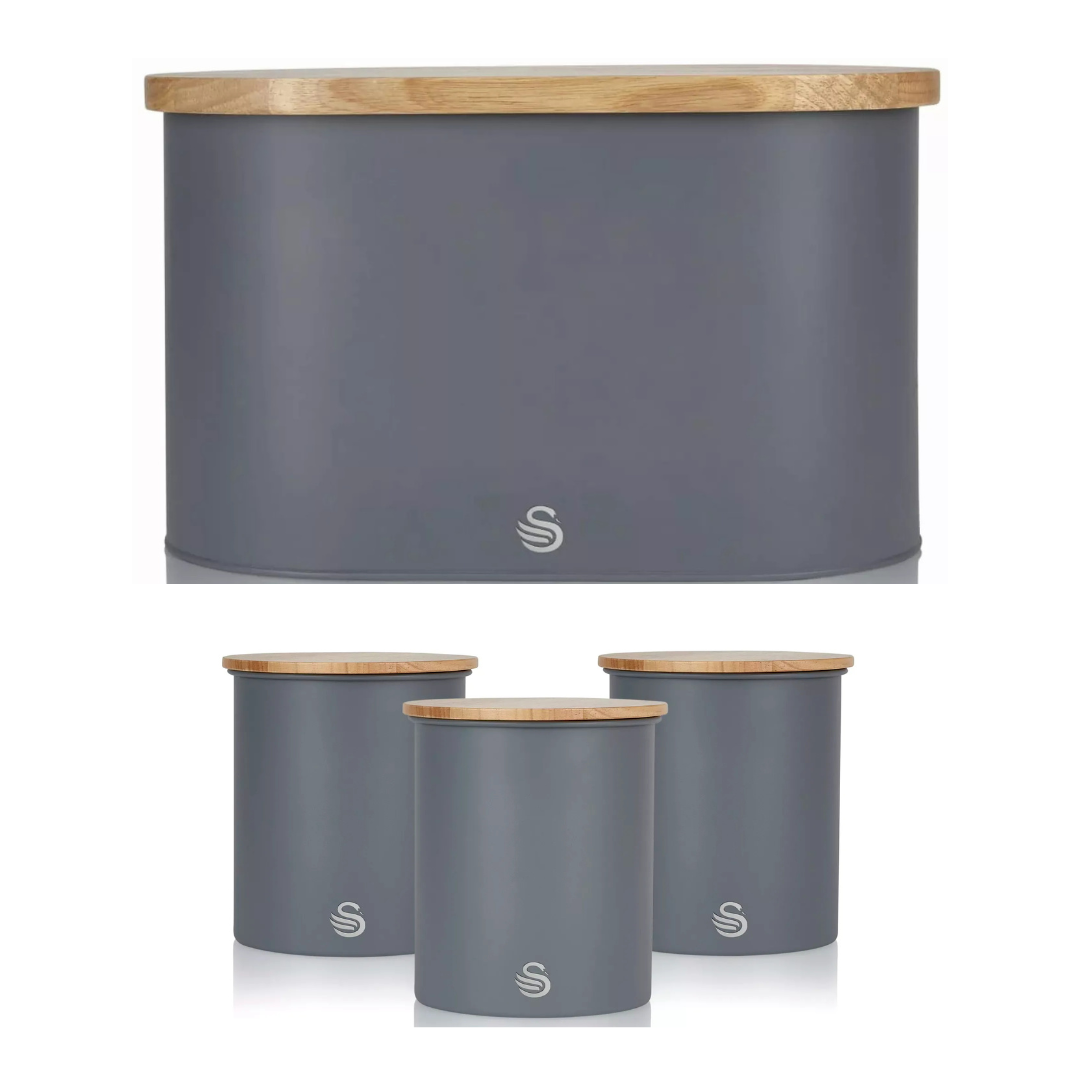Swan Swan Nordic Bread Bin & Canisters Kitchen Storage Set (Grey)