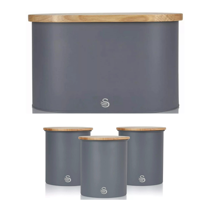 Swan Swan Nordic Bread Bin & Canisters Kitchen Storage Set (Grey)