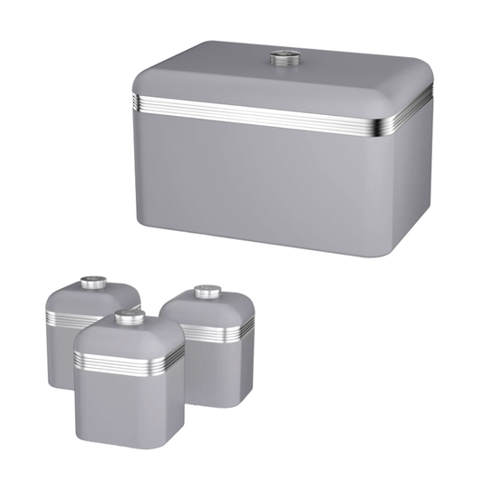 Swan Retro Bread Bin & Canisters Kitchen Storage Set (Grey)