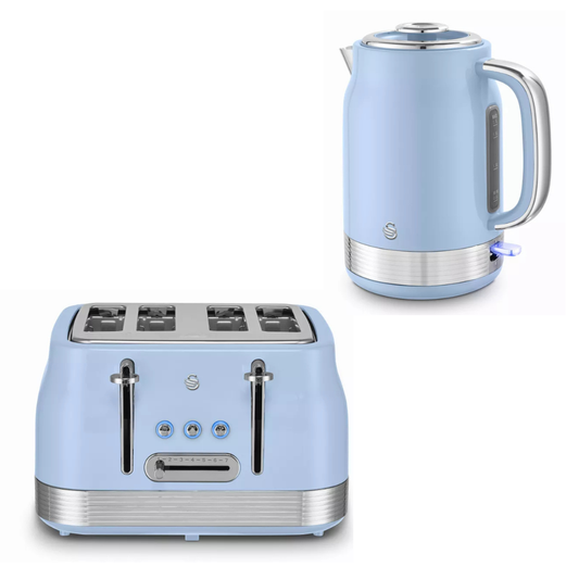 Swan Retro Jug Kettle & 4 Slice Toaster Kitchen Set (Blue)