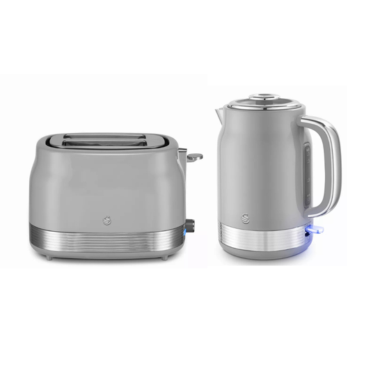 Swan Retro Jug Kettle & 2 Slice Toaster Kitchen Set (Grey)