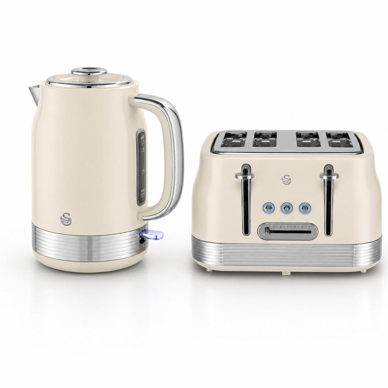 Swan Swan Retro Jug Kettle & 4 Slice Toaster Kitchen Set (Chantilly Cream)