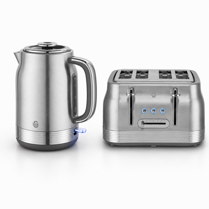 Stainless steel retro jug kettle and 4-slice toaster set