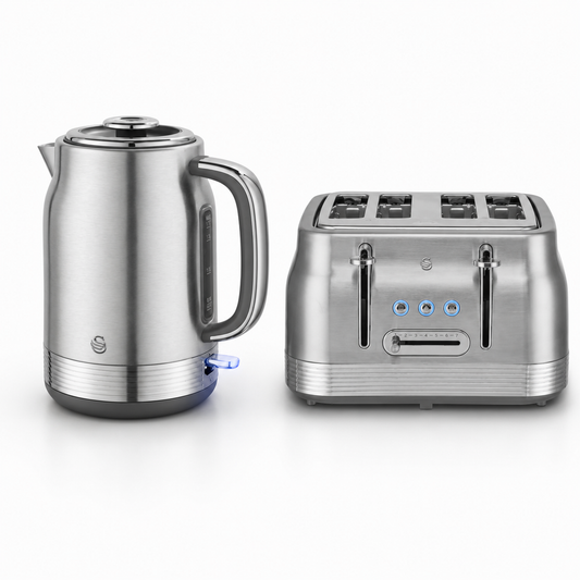 Swan Swan Retro Jug Kettle & 4 Slice Toaster Kitchen Set Silver (Stainless Steel)