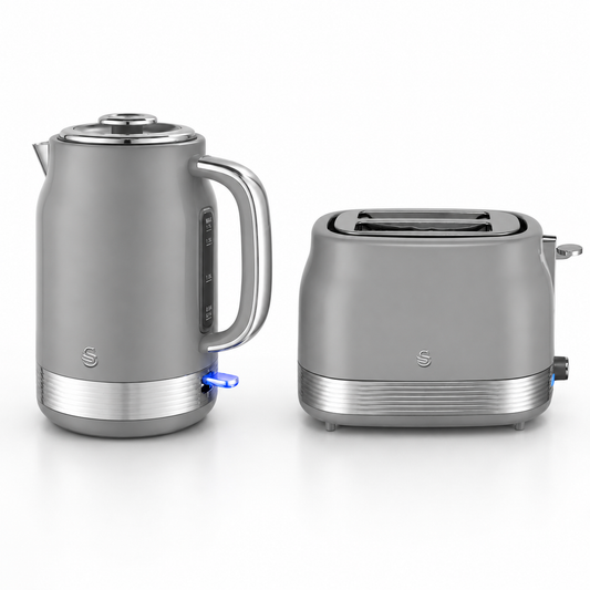 Swan Swan Retro Jug Kettle & 2 Slice Toaster Kitchen Set (Grey)