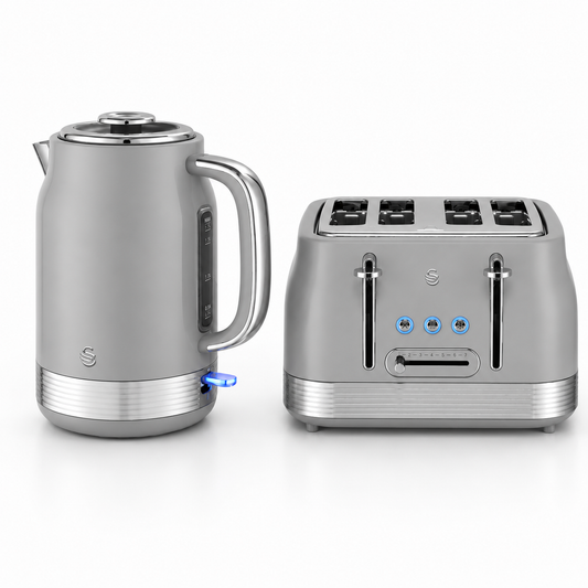 Swan Swan Retro Jug Kettle & 4 Slice Toaster Kitchen Set (Grey)