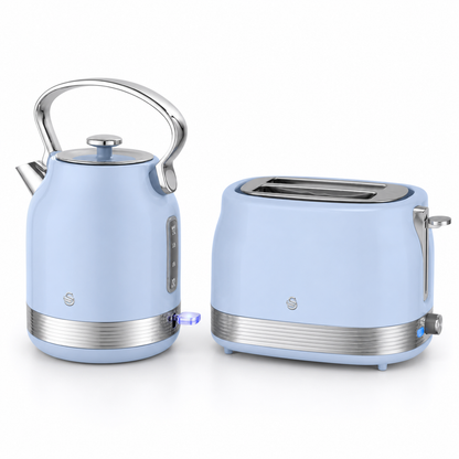 Swan Swan Retro Pyramid Kettle & 2 Slice Toaster Kitchen Set (Blue)