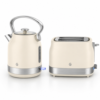 Swan Swan Retro Pyramid Kettle & 2 Slice Toaster Kitchen Set (Chantilly Cream)