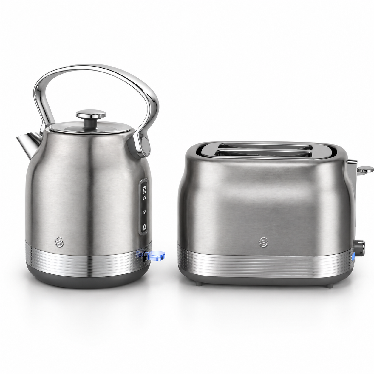 Swan Swan Retro Pyramid Kettle & 2 Slice Toaster Kitchen Set Silver (Stainless Steel)