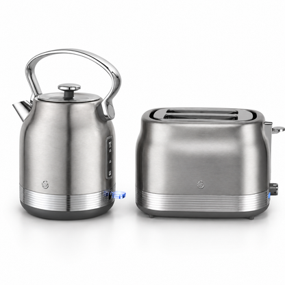 Swan Swan Retro Pyramid Kettle & 2 Slice Toaster Kitchen Set Silver (Stainless Steel)