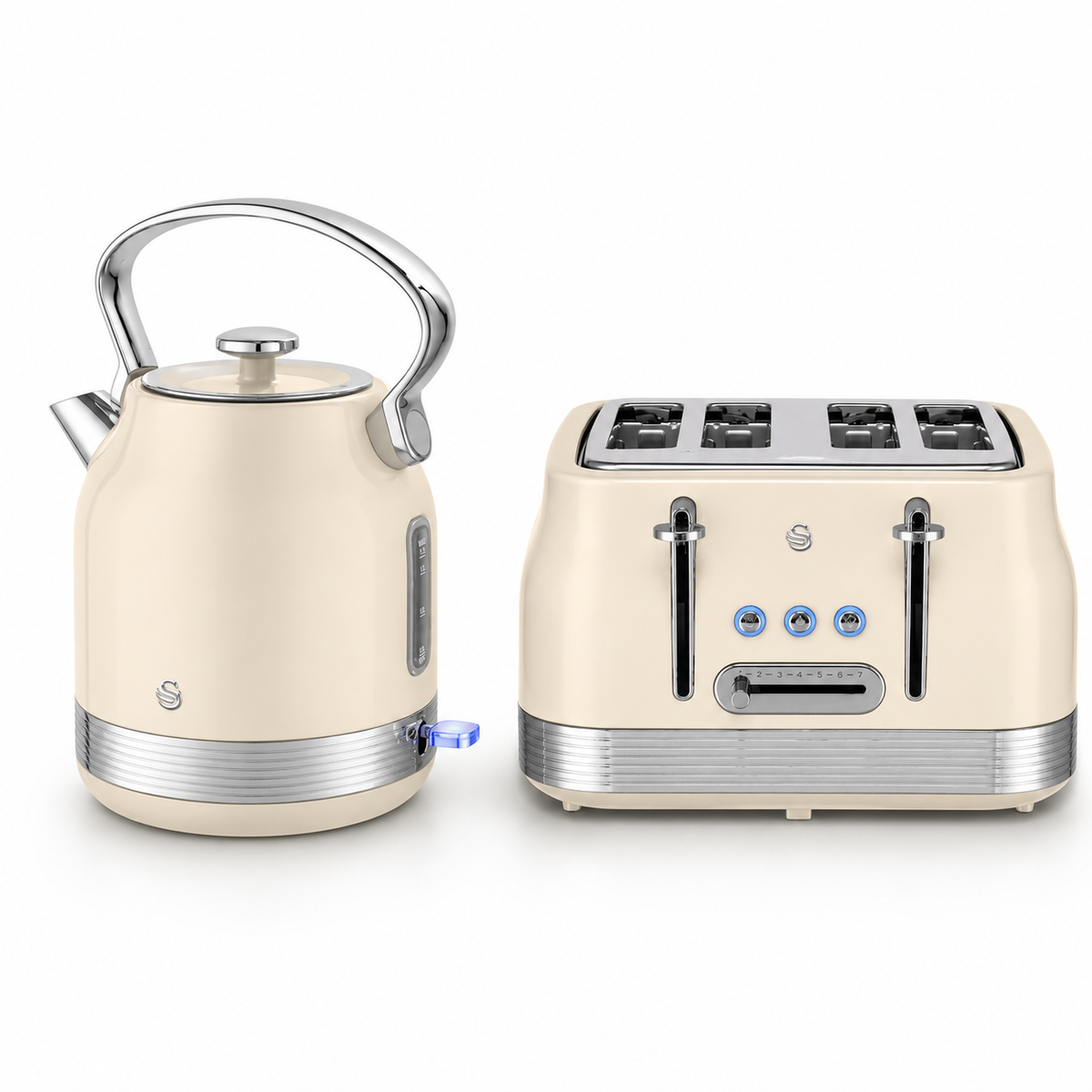 Swan Swan Retro Pyramid Kettle & 4 Slice Toaster Kitchen Set (Chantilly Cream)