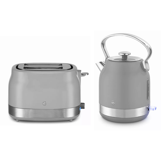 Swan Retro Pyramid Kettle & 2 Slice Toaster Kitchen Set (Grey)