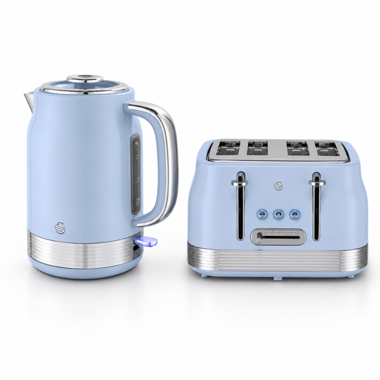 Swan Swan Retro Jug Kettle & 4 Slice Toaster Kitchen Set (Blue)