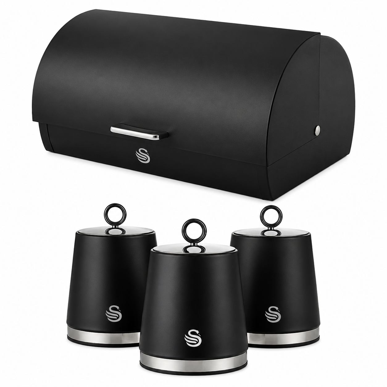 Swan Swan Serenity Bread Bin & Canisters Kitchen Storage Set (Black)
