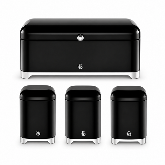 Swan Solace Bread Bin & Canisters Kitchen Storage Set (Black)