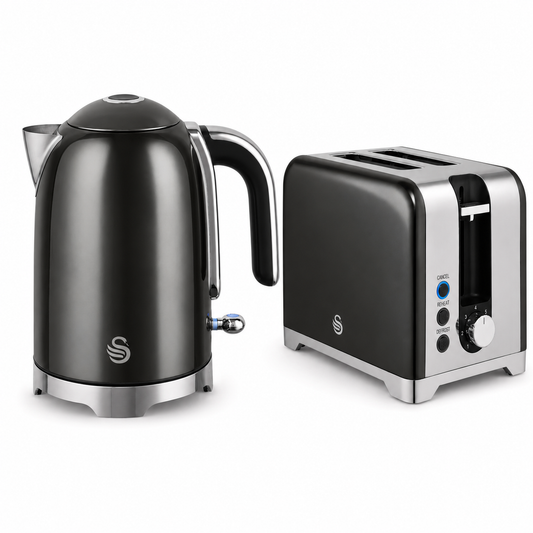 Swan Solace Jug Kettle & 2 Slice Toaster Kitchen Set (Graphite)