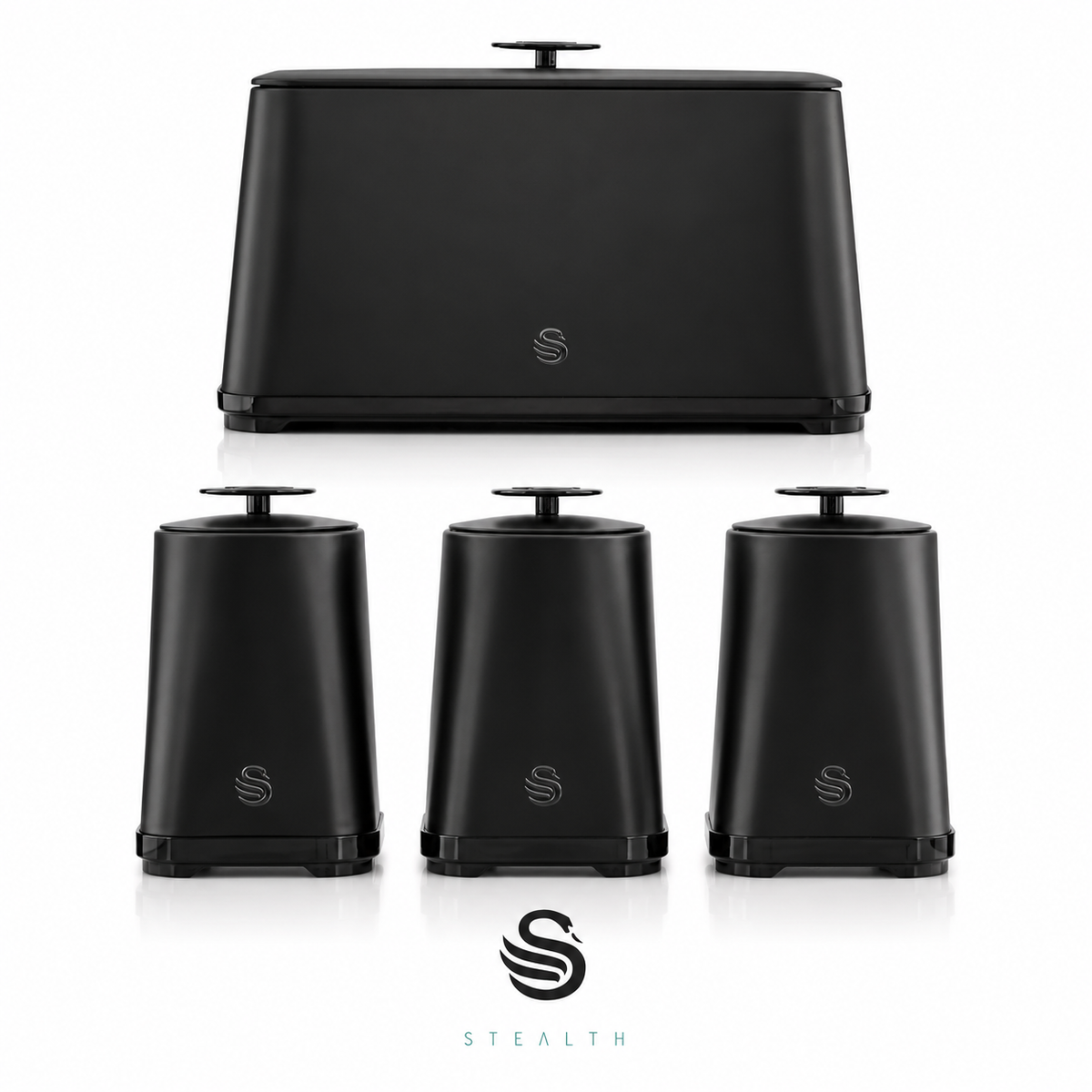 Swan Swan Stealth Bread Bin & Canisters Kitchen Storage Set (Matt Black)