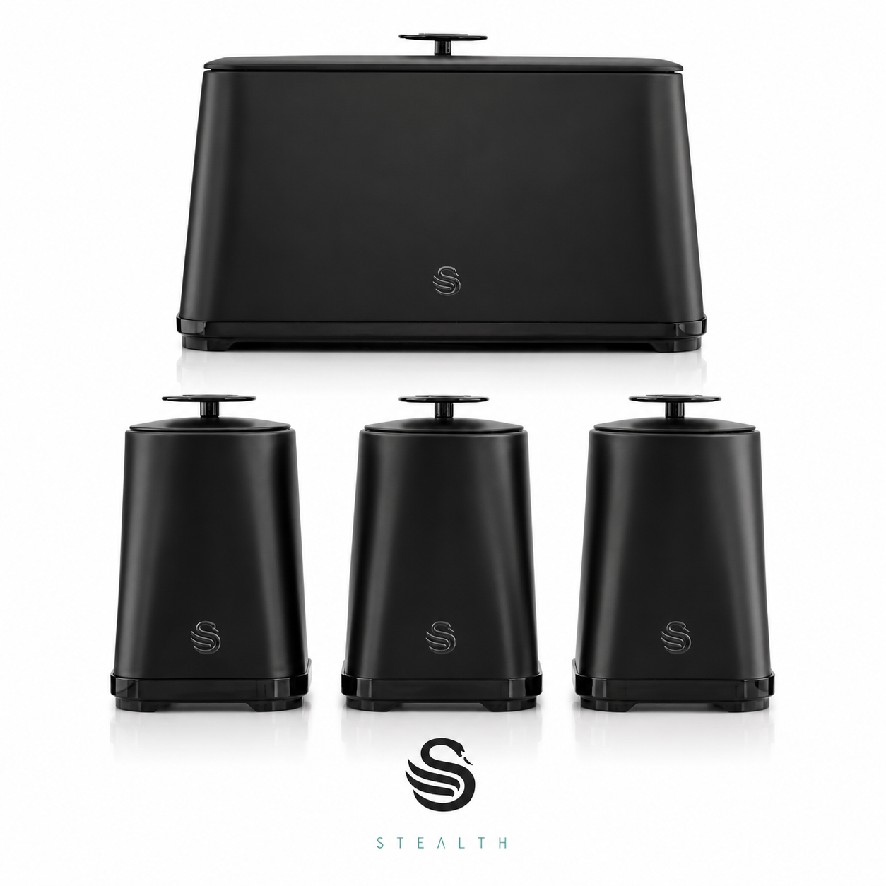 Swan Swan Stealth Bread Bin & Canisters Kitchen Storage Set (Matt Black)