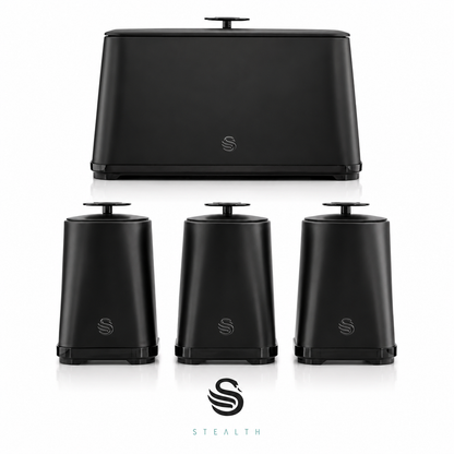 Swan Swan Stealth Bread Bin & Canisters Kitchen Storage Set (Matt Black)