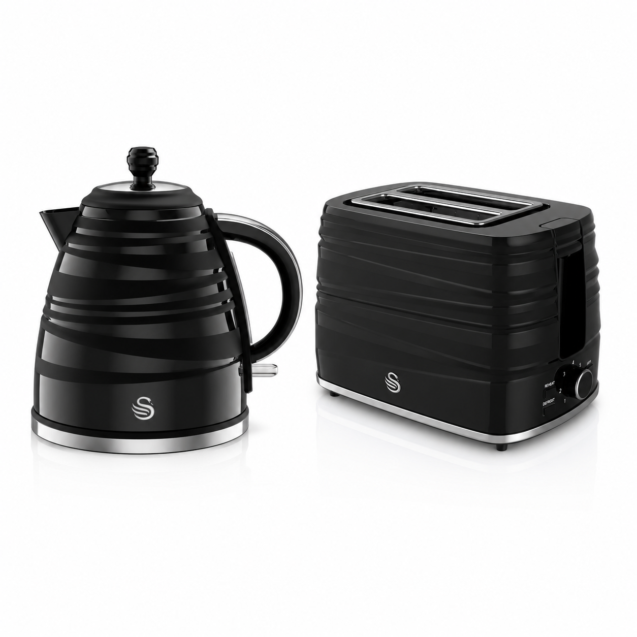 Swan Swan Symphony Kettle & 2 Slice Toaster Kitchen Set (Black)
