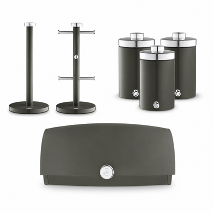 Swan Swan Townhouse Bread Bin, Canisters, Towel Pole & Mug Tree Set (Graphite)