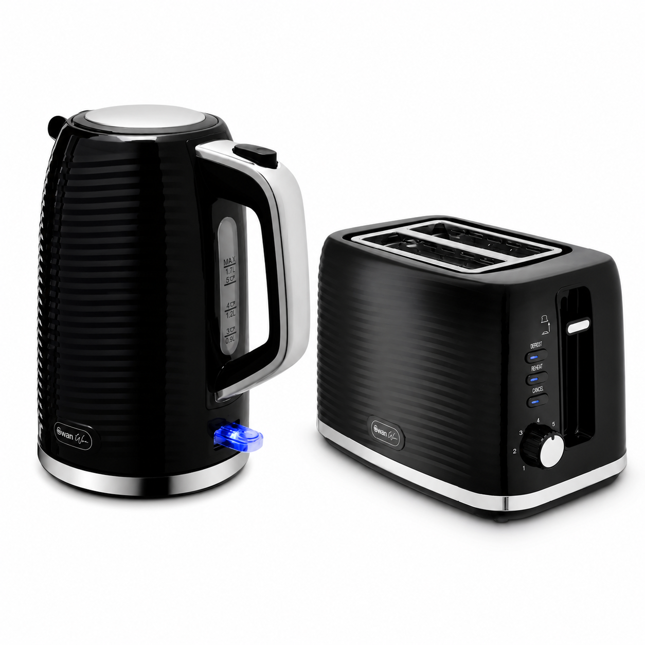 Swan Swan Wave Kettle & 2 Slice Toaster Kitchen Set (Black)