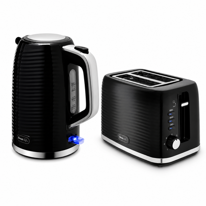 Swan Swan Wave Kettle & 2 Slice Toaster Kitchen Set (Black)