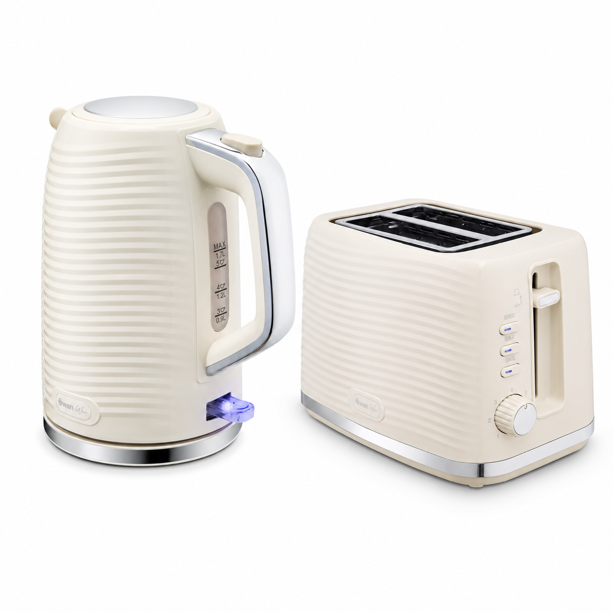 Swan Swan Wave Kettle & 2 Slice Toaster Kitchen Set (Cream)