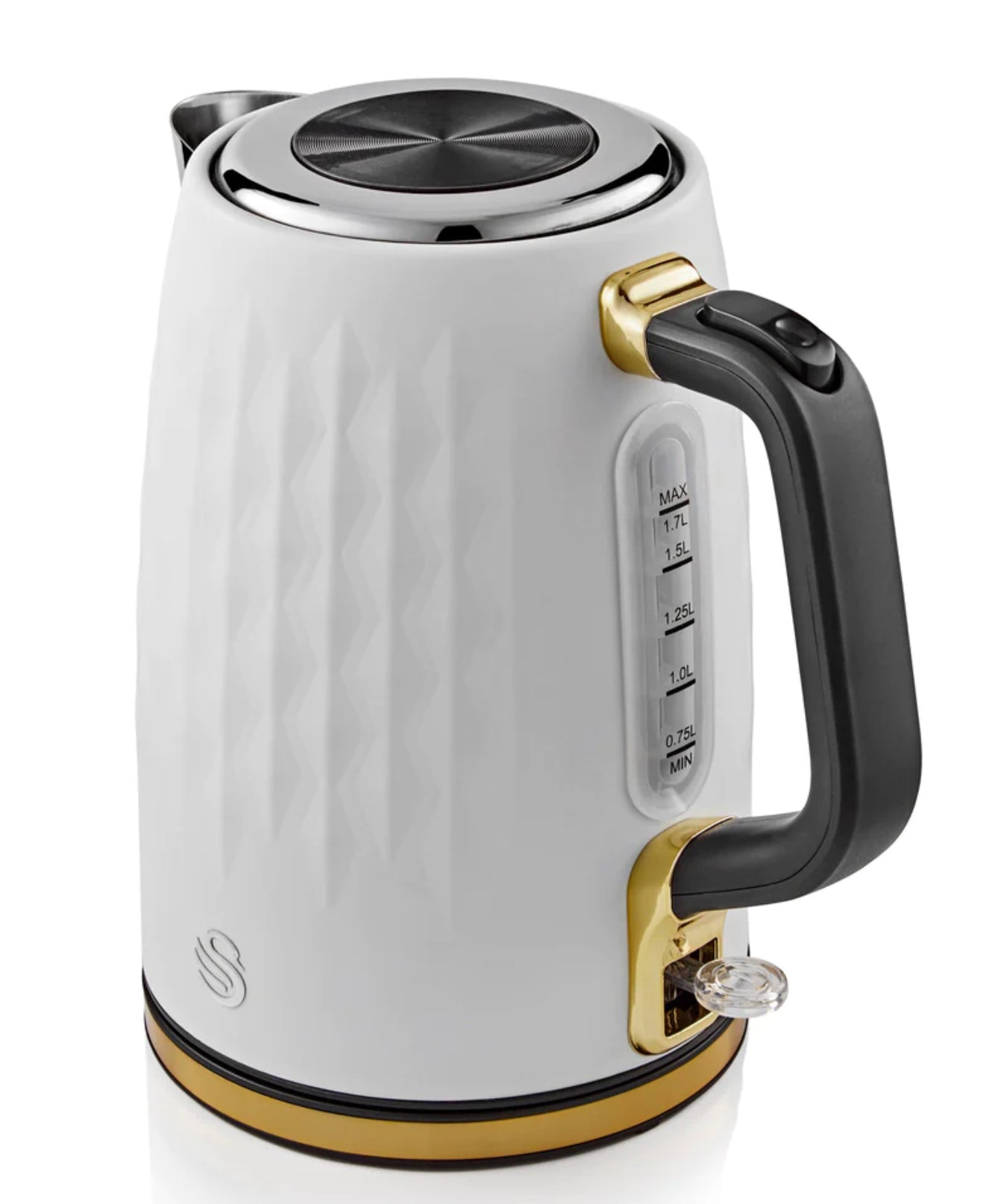 Swan Gatsby 1.7l Jug Kettle - Rapid Boil, Diamond Pattern Design, Matte White with Gold Accents (SK14082WHTN)