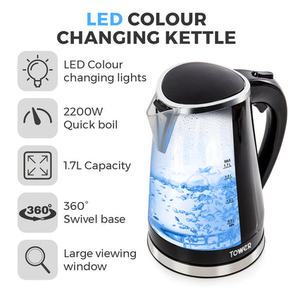 Tower LED Colour Changing Kettle T10012 Plastic (Black)