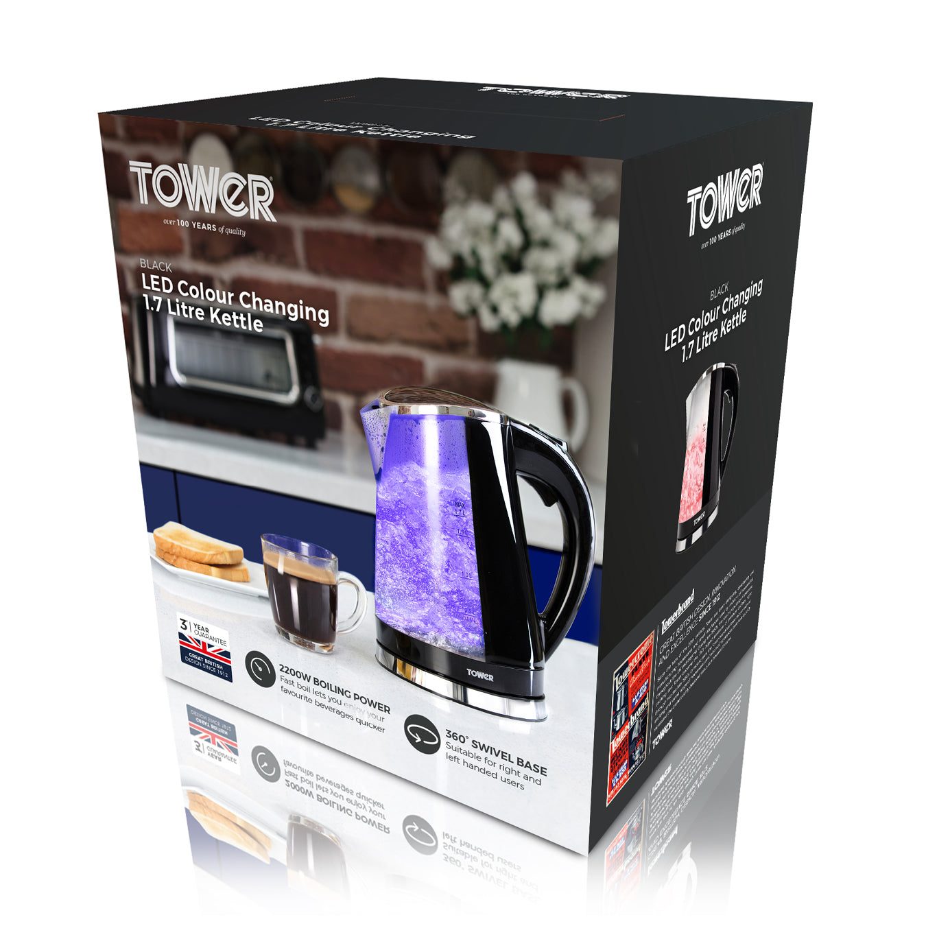 Tower LED Colour Changing Kettle T10012 Plastic (Black)