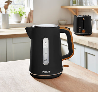 Tower Scandi Kettle & 2 Slice Toaster Kitchen Set (Black)