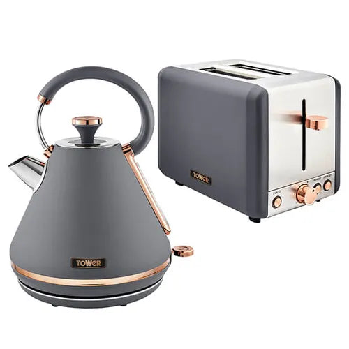 Tower Cavaletto Pyramid Kettle & 2 Slice Toaster Kitchen Set (Grey) - Vibe Home